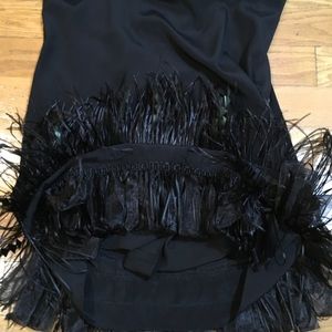 DKNY black dress 92% silk , loose fit, bottom 100% Ostrich and  feathers